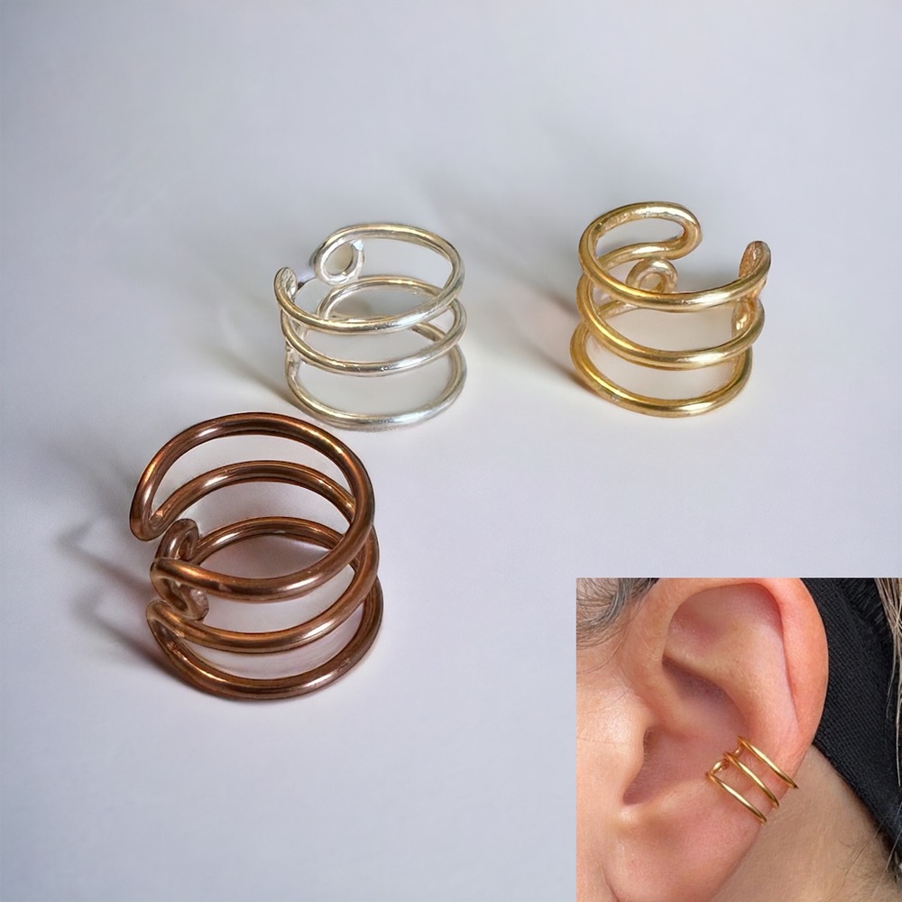 Handmade Hypoallergenic Earring Cuffs - Silver, Copper, Gold - Adjustable